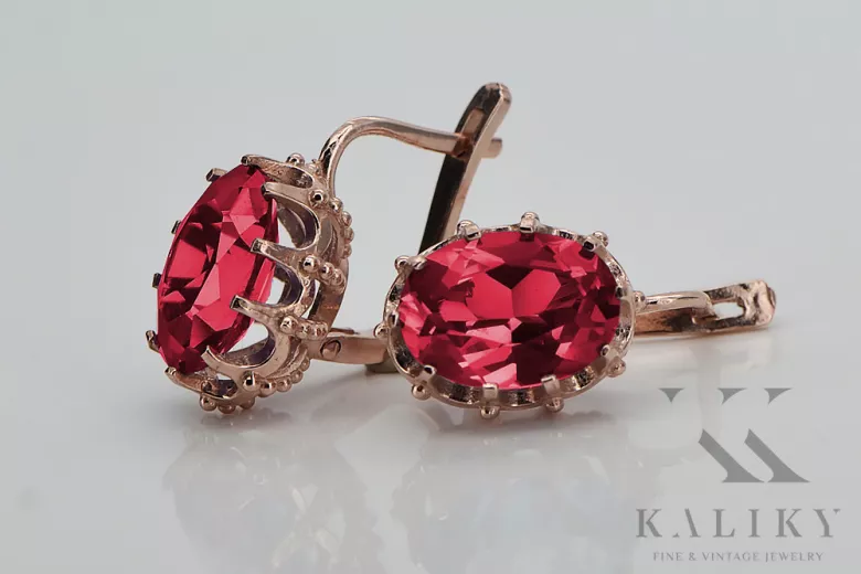 Élégantes Boucles d'oreilles en Or rose 14 carats avec Rubis vintage d'origin vec079 Vintage