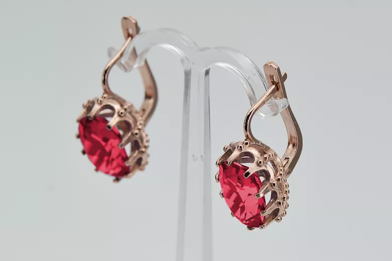 Élégantes Boucles d'oreilles en Or rose 14 carats avec Rubis vintage d'origin vec079 Vintage