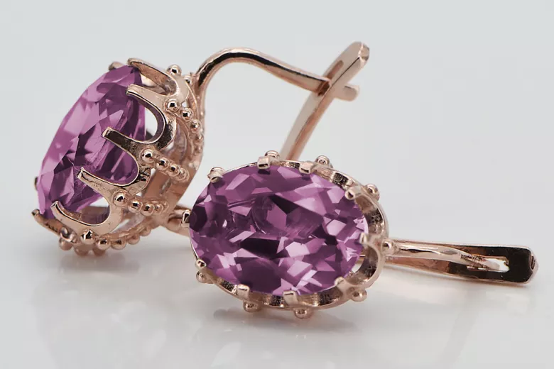 Vintage silver rose gold plated 925 amethyst earrings vec079rp Vintage