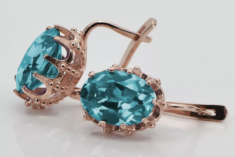 Vintage silver rose gold plated 925 Aquamarine earrings vec079rp Vintage