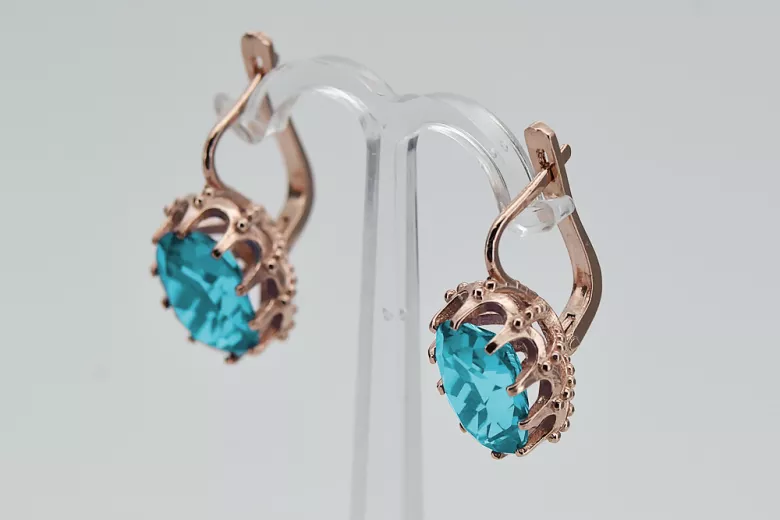 Vintage silver rose gold plated 925 Aquamarine earrings vec079rp Vintage