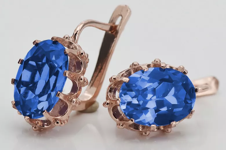 Vintage silver rose gold plated 925 Sapphire earrings vec079rp Vintage