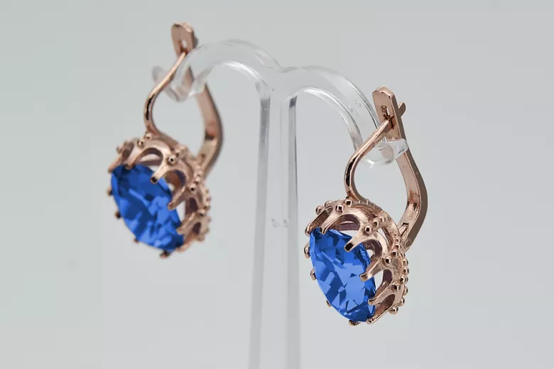 Vintage silver rose gold plated 925 Sapphire earrings vec079rp Vintage