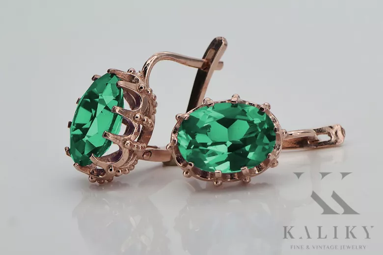 Vintage silver rose gold plated 925 emerald earrings vec079rp Vintage