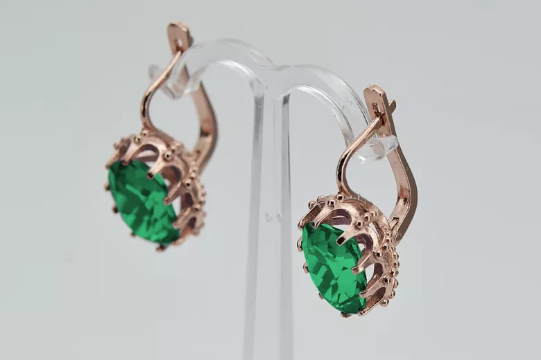 Vintage silver rose gold plated 925 emerald earrings vec079rp Vintage