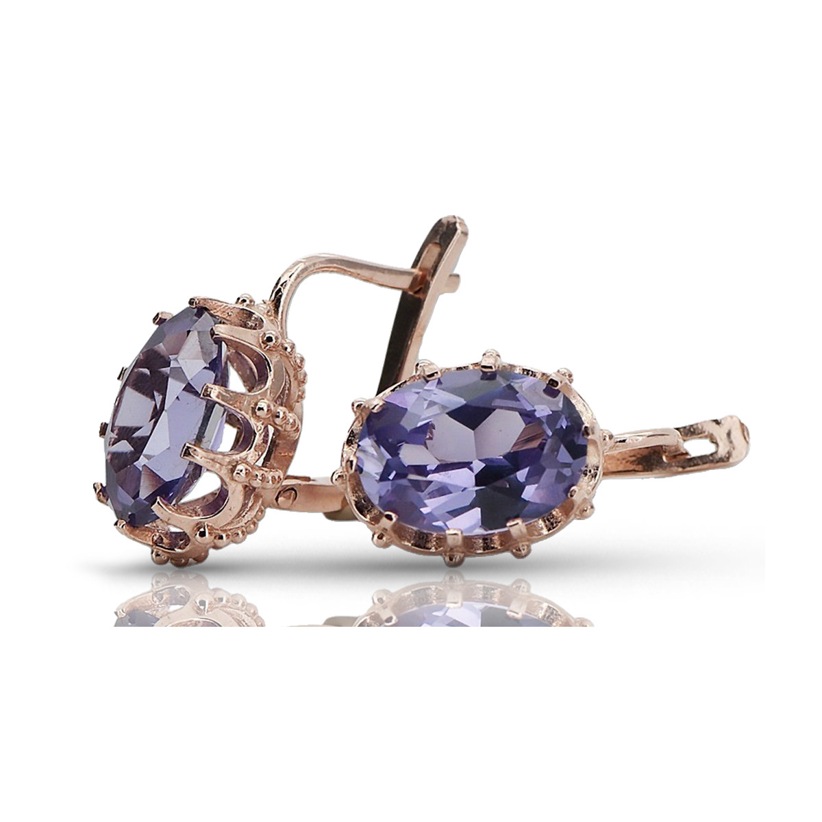 "Élégantes boucles d'oreilles vintage en or rose 14 carats ornées d'alexandrite vec079" Vintage