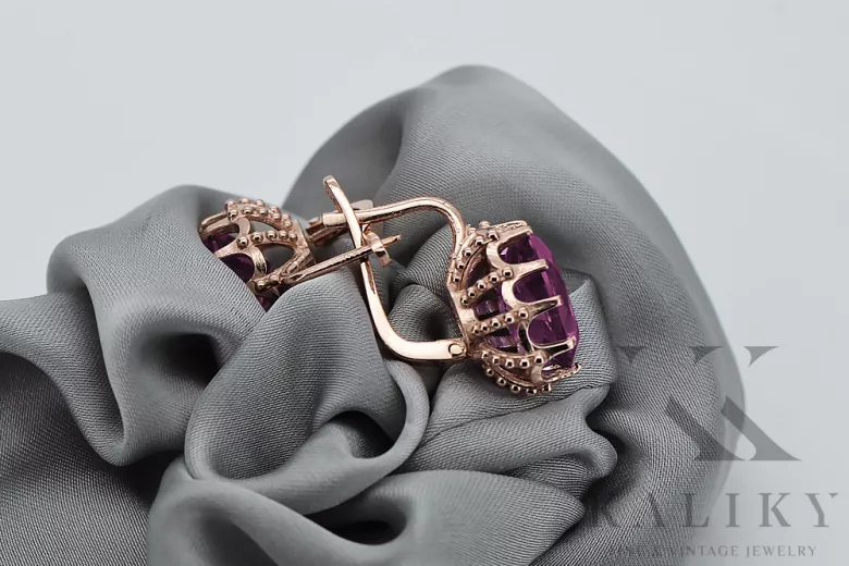 "Elegante Amethyst Vintage-Roségold 14k Ohrhänger vec079" Vintage