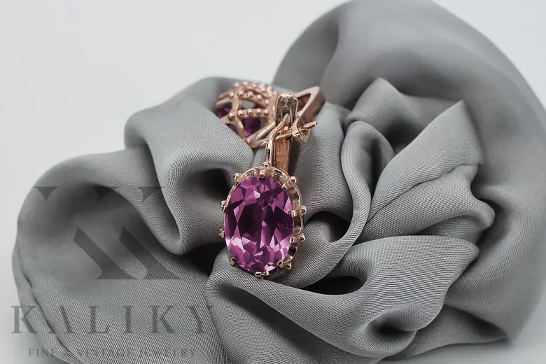 "Elegante Amethyst Vintage-Roségold 14k Ohrhänger vec079" Vintage