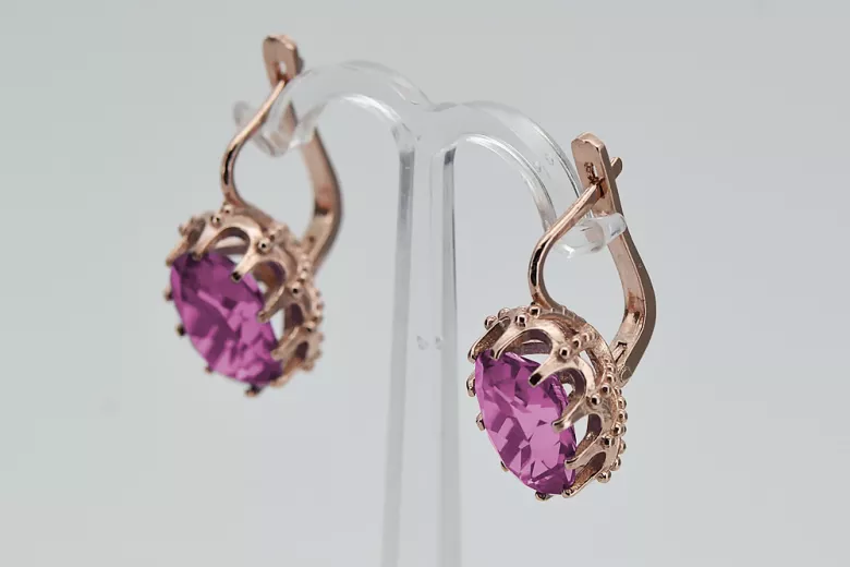 Boucles d'oreilles vec079 vintage en Or rose 14 carats avec Améthyste Vintage