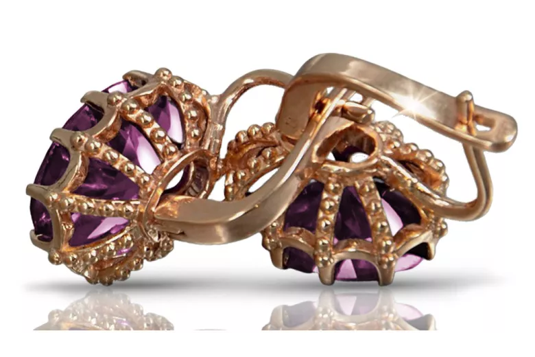 "Elegante Amethyst Vintage-Roségold 14k Ohrhänger vec079" Vintage