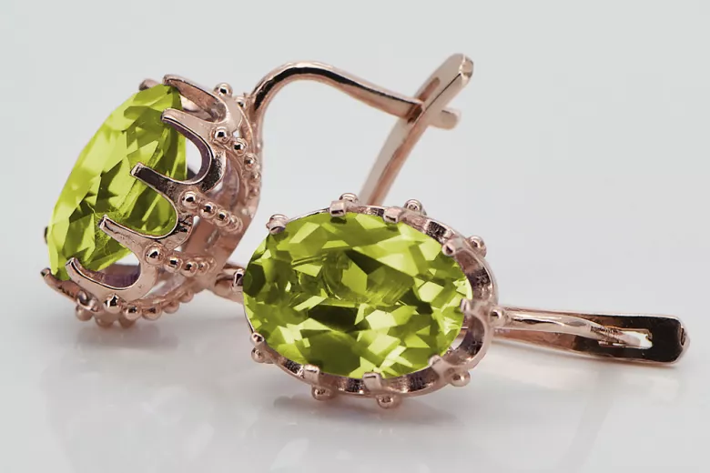 Pendientes Exquisitos de Peridoto Amarillo en Oro Rosa Antiguo 14k, Vec079. Vintage