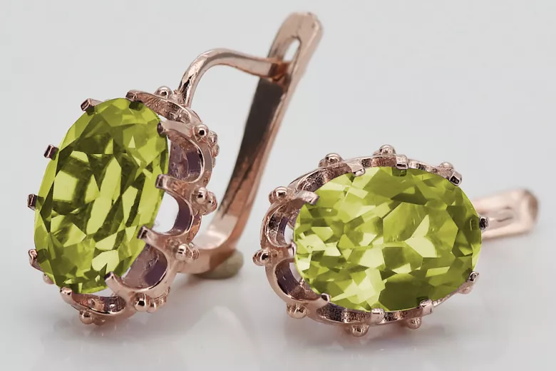 "Peridot în set cu aur roz vintage de 14k pentru cercei, model vec079" Vintage