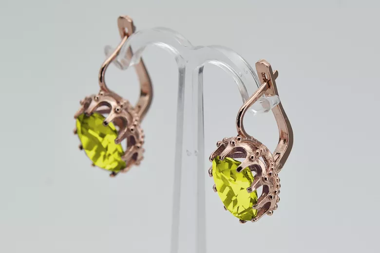 "Boucles d'oreilles élégantes vec079 en Or rose 14 carats, Péridot jaun Vintage" Vintage