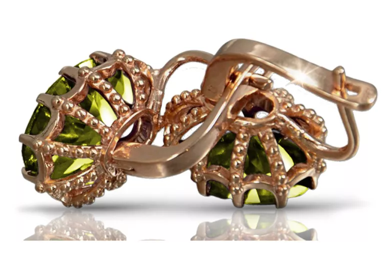 "14K 585 Rose Gold Vintage Earrings Adorned with Yellow Peridot vec079" Vintage