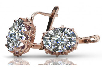 Boucles d'oreilles en or rose 14 carats et zircon, design vintage authentique vec079. Vintage