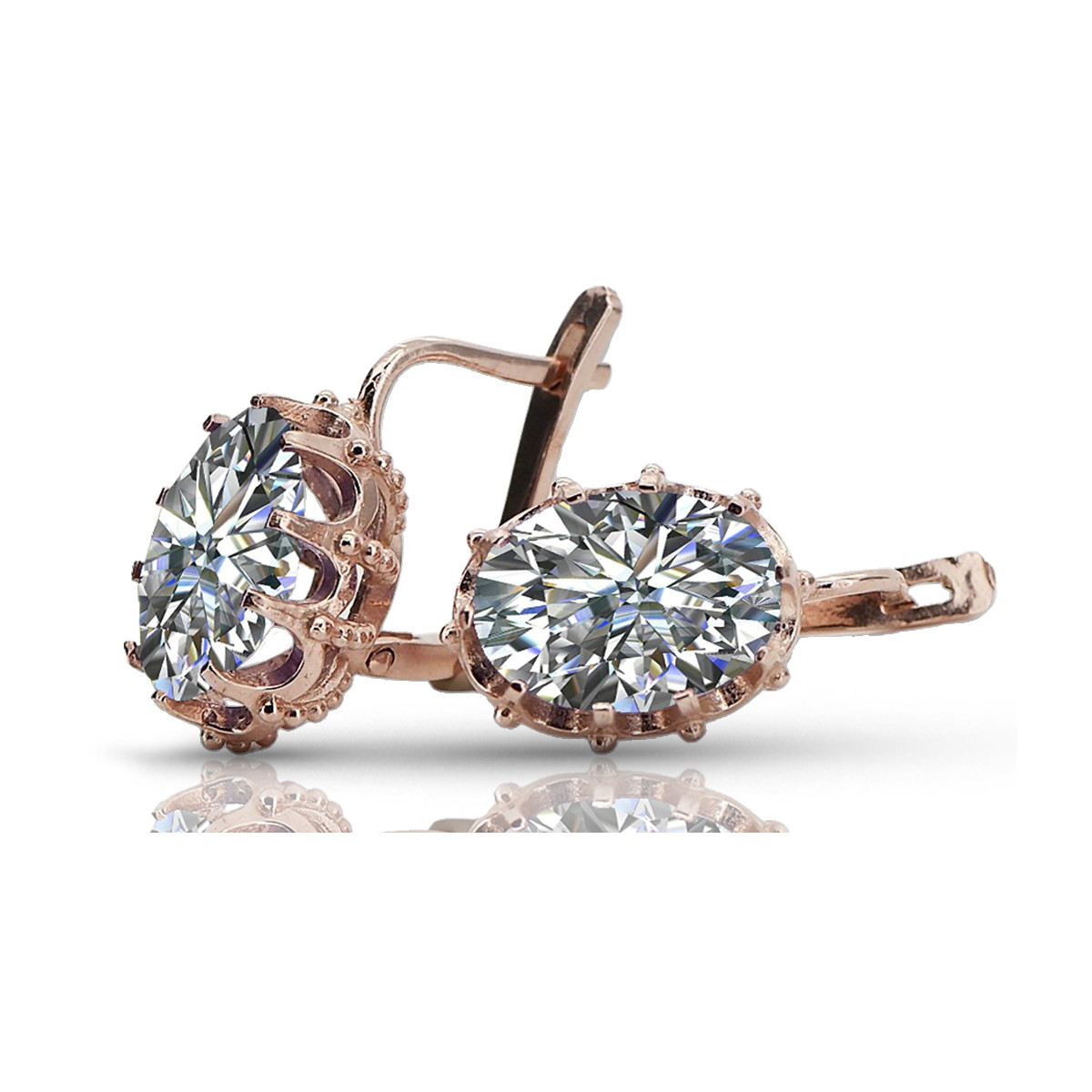 Boucles d'oreilles en or rose 14 carats et zircon, design vintage authentique vec079. Vintage