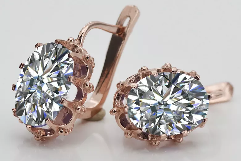 "Joyas excepcionales: Pendientes de circón incrustados en 14k de oro rosa antiguo vec079" Vintage