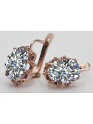 Boucles d'oreilles en or rose 14 carats et zircon, design vintage authentique vec079. Vintage