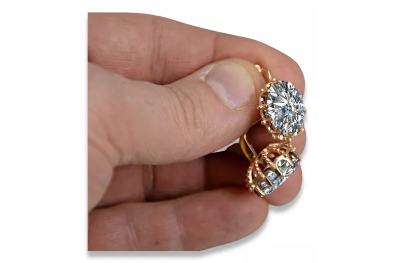 "Joyas excepcionales: Pendientes de circón incrustados en 14k de oro rosa antiguo vec079" Vintage