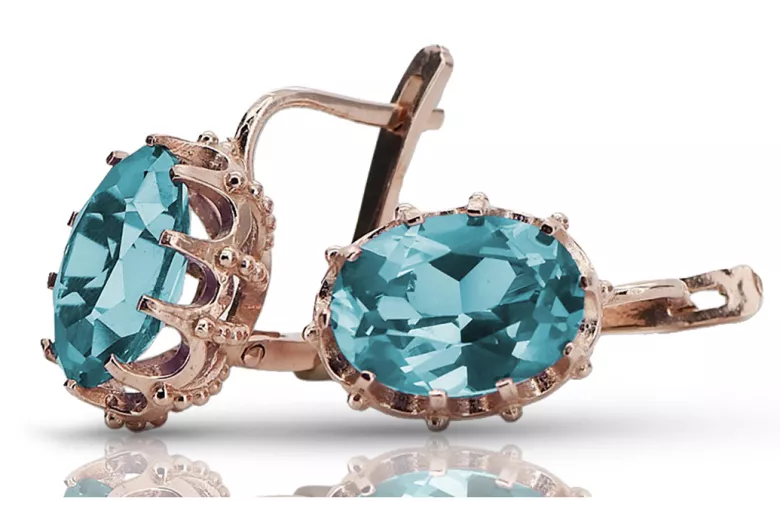 14K Rose Gold Aquamarine Earrings with Original Vintage Design vec079