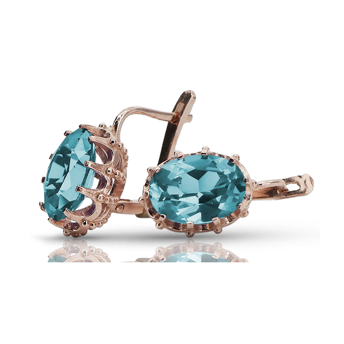 14K Rose Gold Aquamarine Earrings with Original Vintage Design vec079