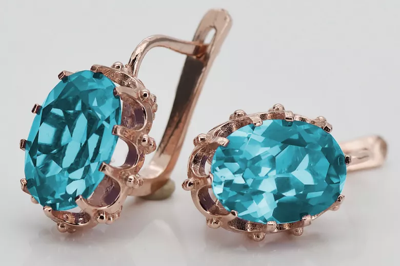 14K Rose Gold Aquamarine Earrings with Original Vintage Design vec079