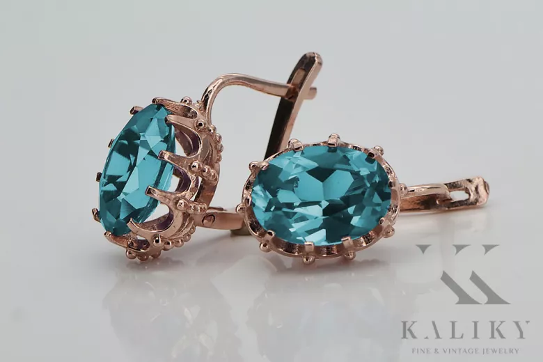 14K Rose Gold Aquamarine Earrings with Original Vintage Design vec079