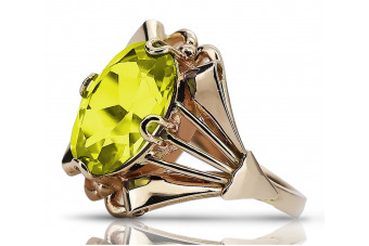 Anillo clásico de Peridoto amarillo y oro rosa antiguo de 14k. vrc015