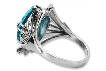 Srebrny pierścionek Rosyjski 925 z Akwamarynem vrc015s Vintage