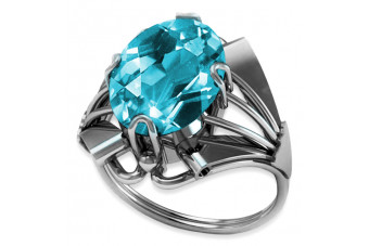 Srebrny pierścionek Rosyjski 925 z Akwamarynem vrc015s Vintage