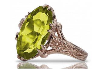 Oro Rosa 14k Auténtico con Anillo de Peridoto Amarillo, Estilo Vintage vrc084 Vintage