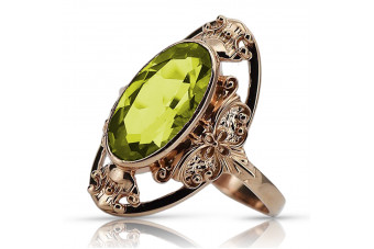 Russischer sowjetischer 925 Silber Roségold vergoldeter Peridot Ring vrc014rp Vintage