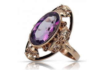 Classic 14k Rose Gold Amethyst Ring - Vintage Inspired vrc014