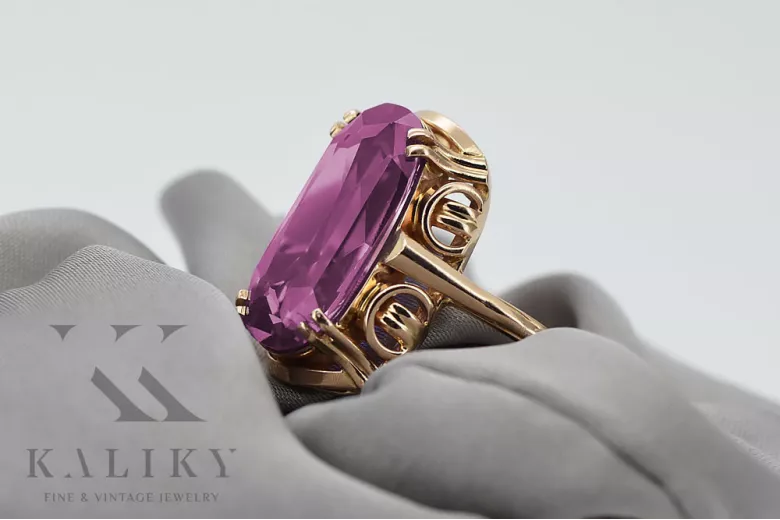 Ekskluzywny Pierścień z Ametystem, Ręcznie Wykonany z 14k Różowego Złota w Stylu Vintage vrc038