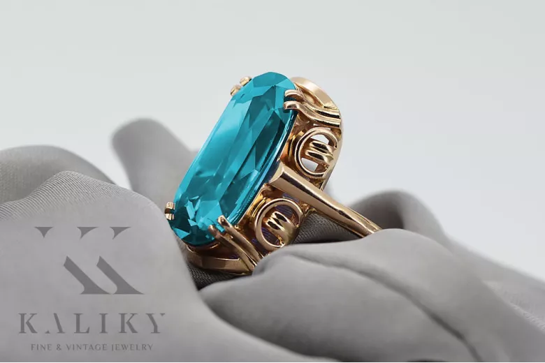 Unikalny 14k Różowe Złoto Vintage Akwamaryn Pierścień vrc038