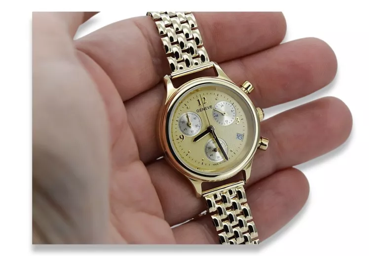 Goldene Herrenuhr Geneve ★ zlotychlopak.pl ★ Gold Reinheit 585 333 Niedriger Preis!