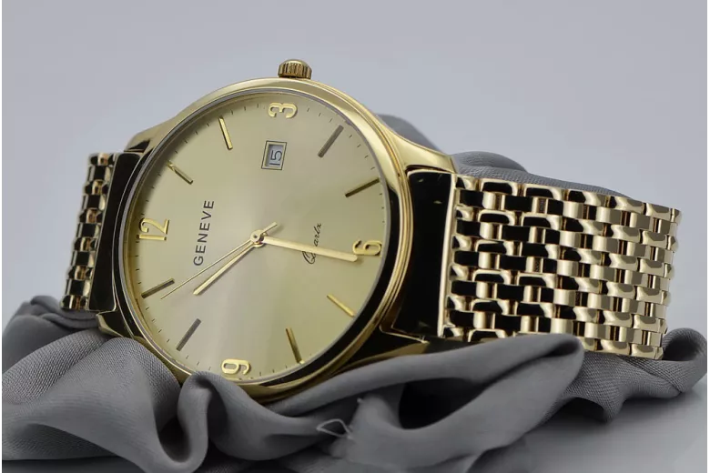 Reloj de oro para hombre Geneve ★ zlotychlopak.pl ★ Pureza de oro 585 333 Precio bajo!