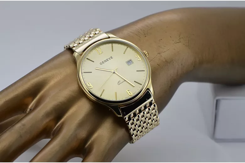 Gold men's watch Geneve ★ zlotychlopak.pl ★ Gold purity 585 333 Low Price!