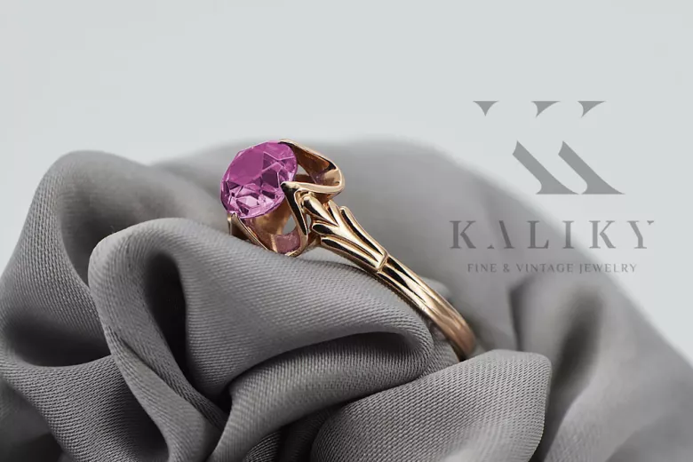 Russische sowjetische Rose 14 Karat 585 Gold Alexandrit Rubin Smaragd Saphir Zirkon Ring vrc014