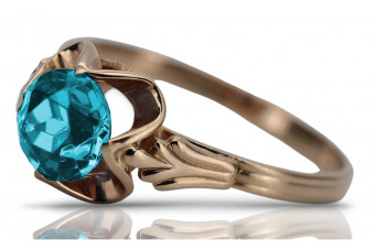 Klassischer Aquamarin Ring in 14k Vintage-Roségold, Originales Design,  vrc023