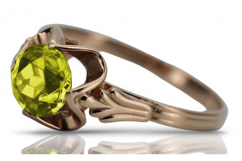 14k Rose Gold Yellow Peridot Ring - Classic Vintage Style vrc023