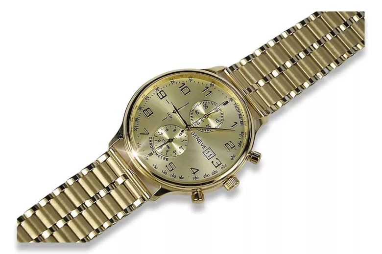 Жълт 14k 585 златен мъжки часовник Geneve mw005y&mbw007y