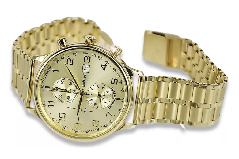 Жълт 14k 585 златен мъжки часовник Geneve mw005y&mbw007y