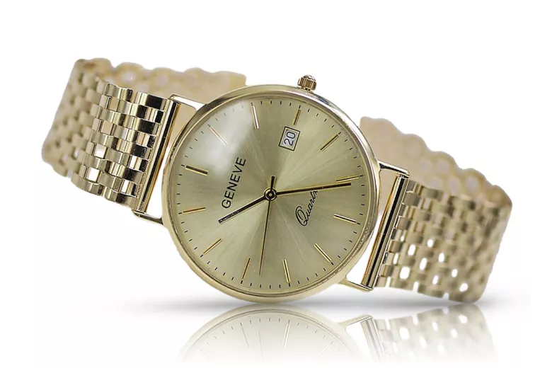 Gold men's watch Geneve ★ zlotychlopak.pl ★ Gold purity 585 333 Low Price!