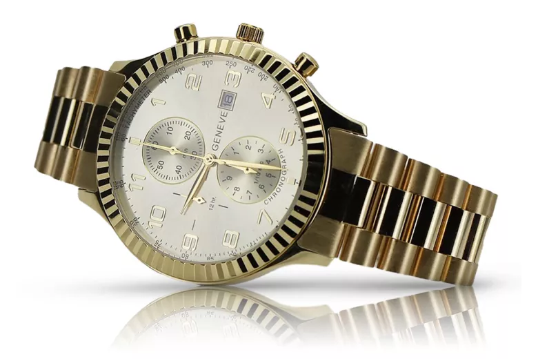 Gold men's watch Geneve ★ zlotychlopak.pl ★ Gold purity 585 333 Low Price!