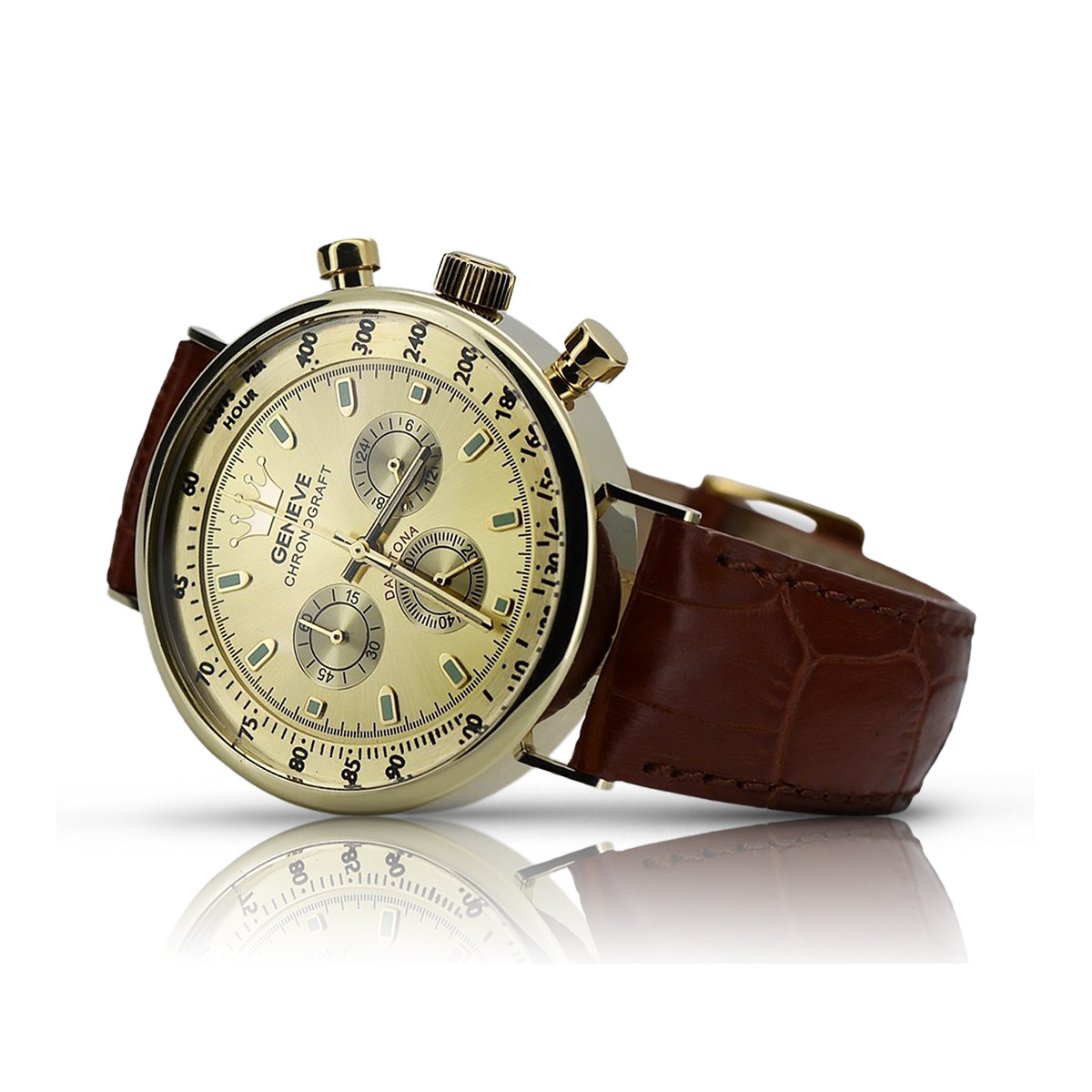 Elegante reloj de hombre con correa de oro 14k 585 Geneve mw012y-y