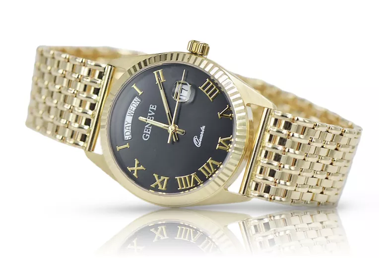 Gold men's watch Geneve ★ zlotychlopak.pl ★ Gold purity 585 333 Low Price!