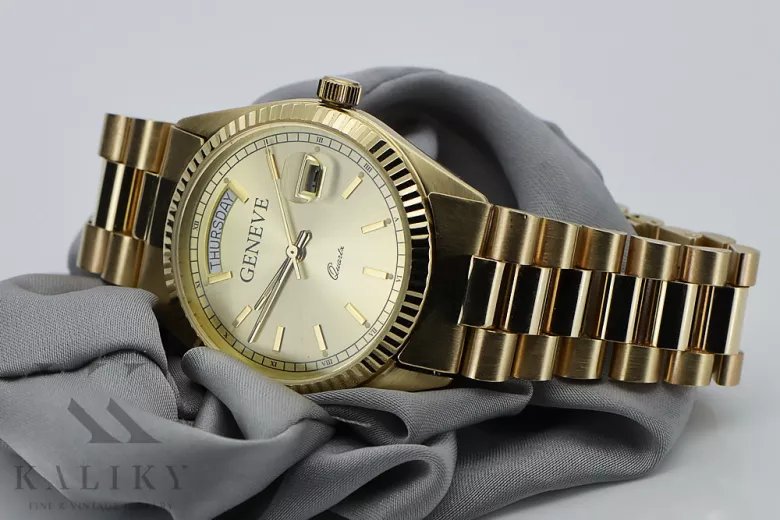 Gold men's watch Geneve ★ zlotychlopak.pl ★ Gold purity 585 333 Low Price!