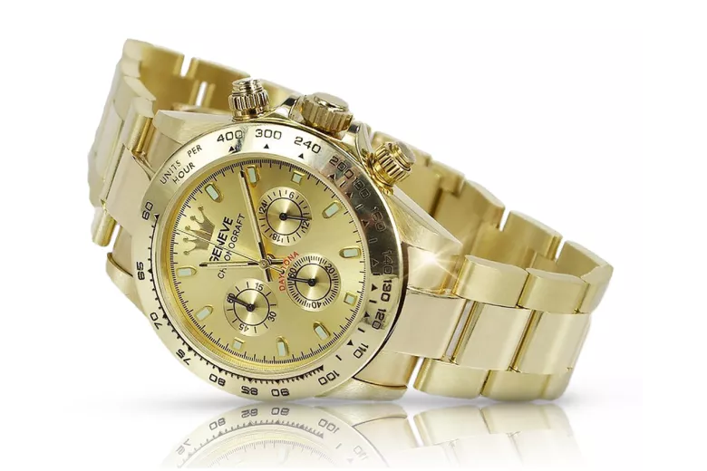 Goldene Herrenuhr Geneve ★ zlotychlopak.pl ★ Gold Reinheit 585 333 Niedriger Preis!