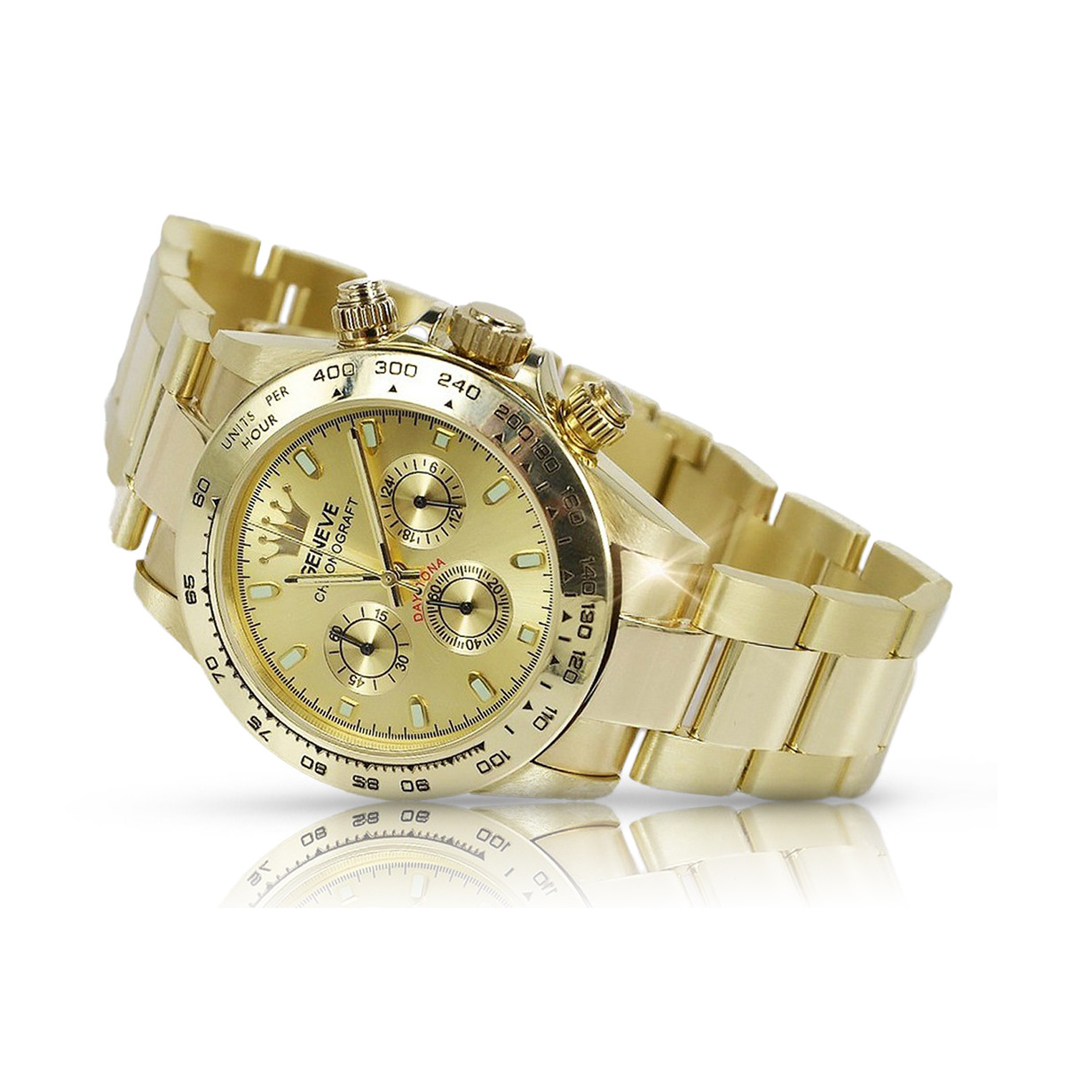 Goldene Herrenuhr Geneve ★ zlotychlopak.pl ★ Gold Reinheit 585 333 Niedriger Preis!